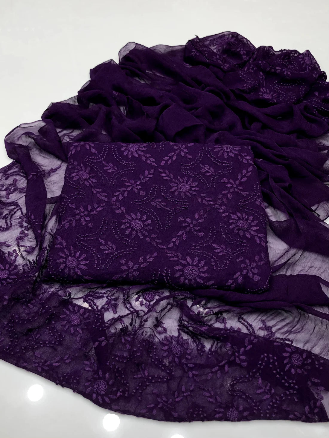 Pakka Boor Handmade Embroidery Chiffon Dress