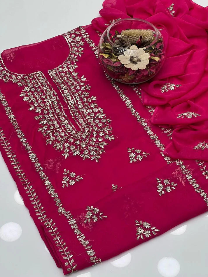 2Pc Unstitched Chiffon Outfit – Handmade Gota Embroidery