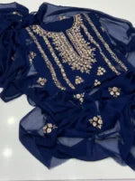 2Pc Unstitched Chiffon Outfit – Handmade Gota Embroidery