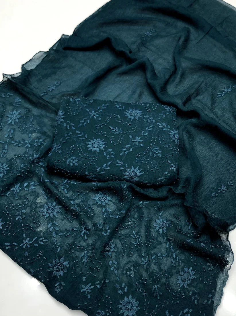 Pakka Boor Handmade Embroidery Chiffon Dress