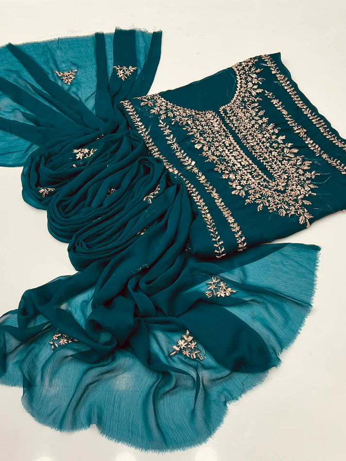 2Pc Unstitched Chiffon Outfit – Handmade Gota Embroidery