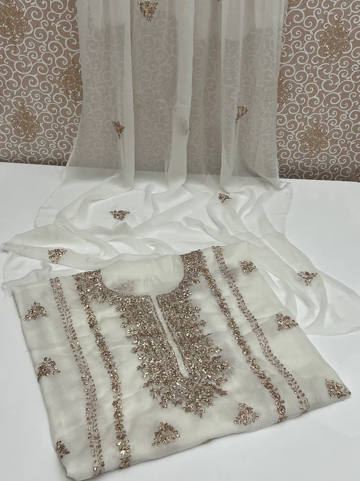 2Pc Unstitched Chiffon Outfit – Handmade Gota Embroidery
