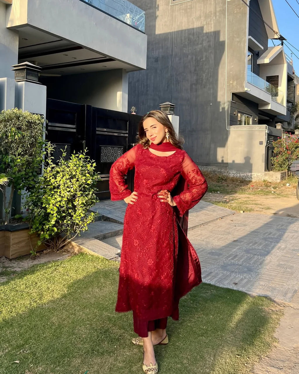 Pakka Boor Handmade Embroidery Chiffon Dress