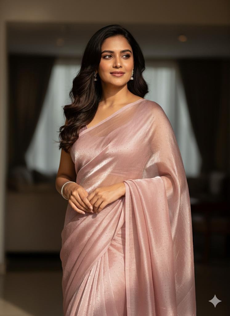 Luxury Korean Shesha Silk Saree – Full Galleter Work (7 Meter)