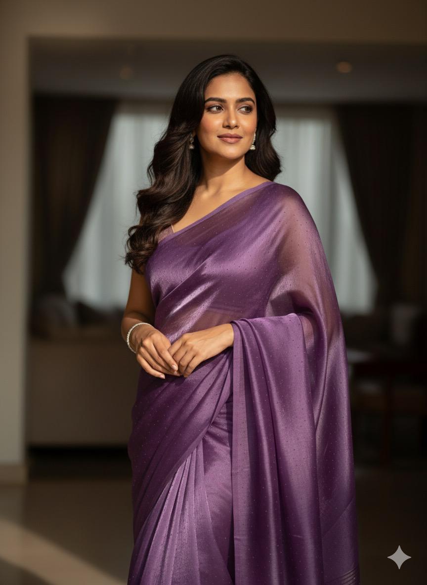 Luxury Korean Shesha Silk Saree – Full Galleter Work (7 Meter)