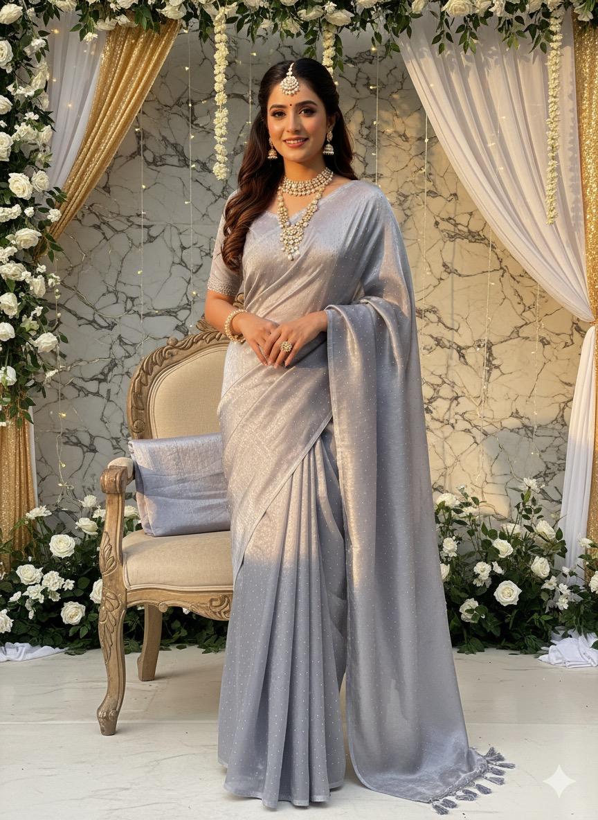 Luxury Korean Shesha Silk Saree – Full Galleter Work (7 Meter)