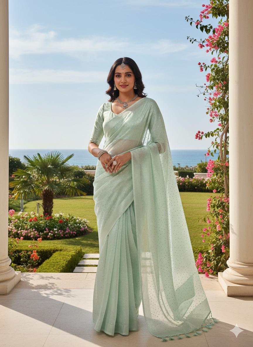 Luxury Korean Shesha Silk Saree – Full Galleter Work (7 Meter)