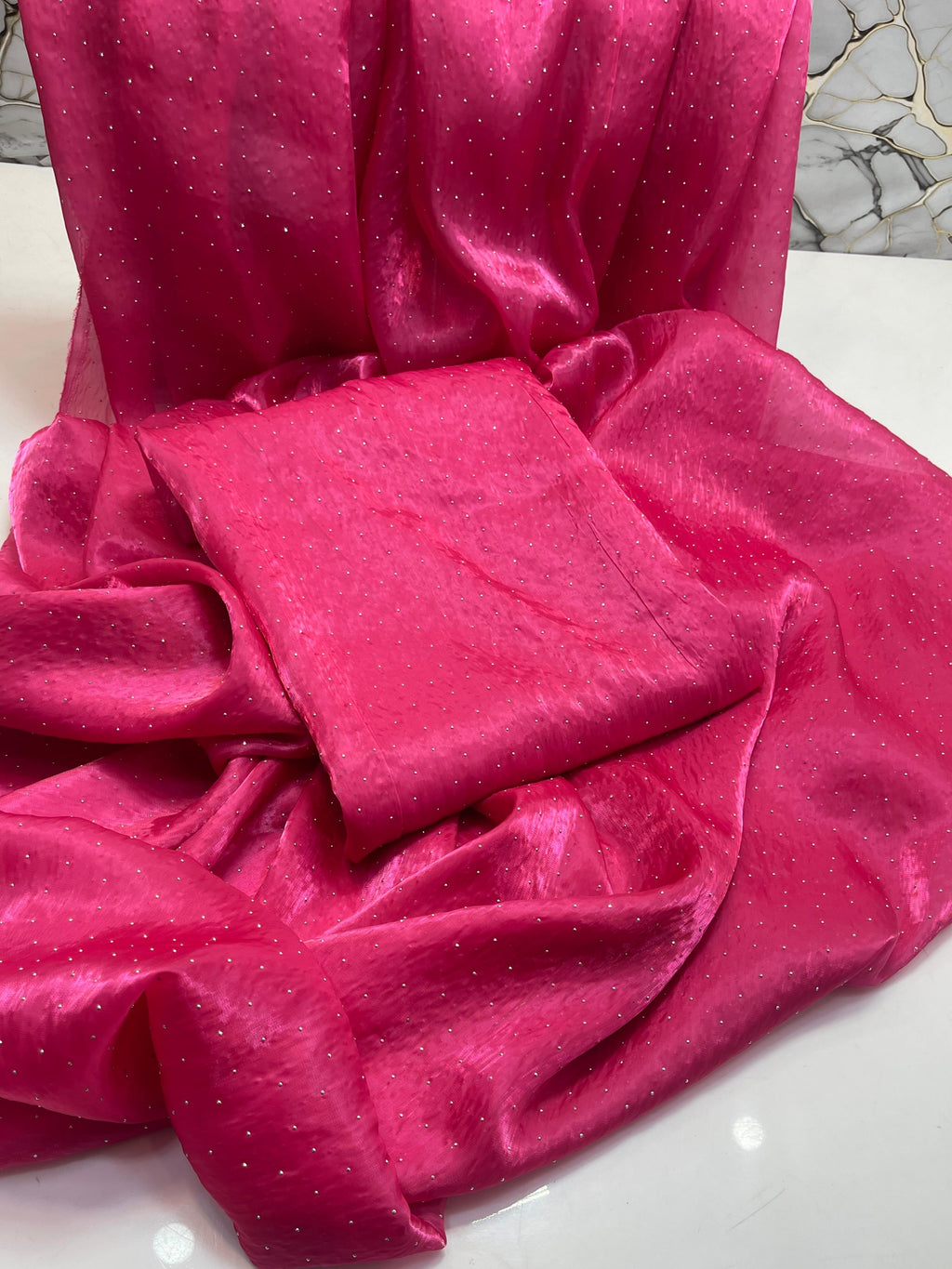 Luxury Korean Shesha Silk Saree – Full Galleter Work (7 Meter)