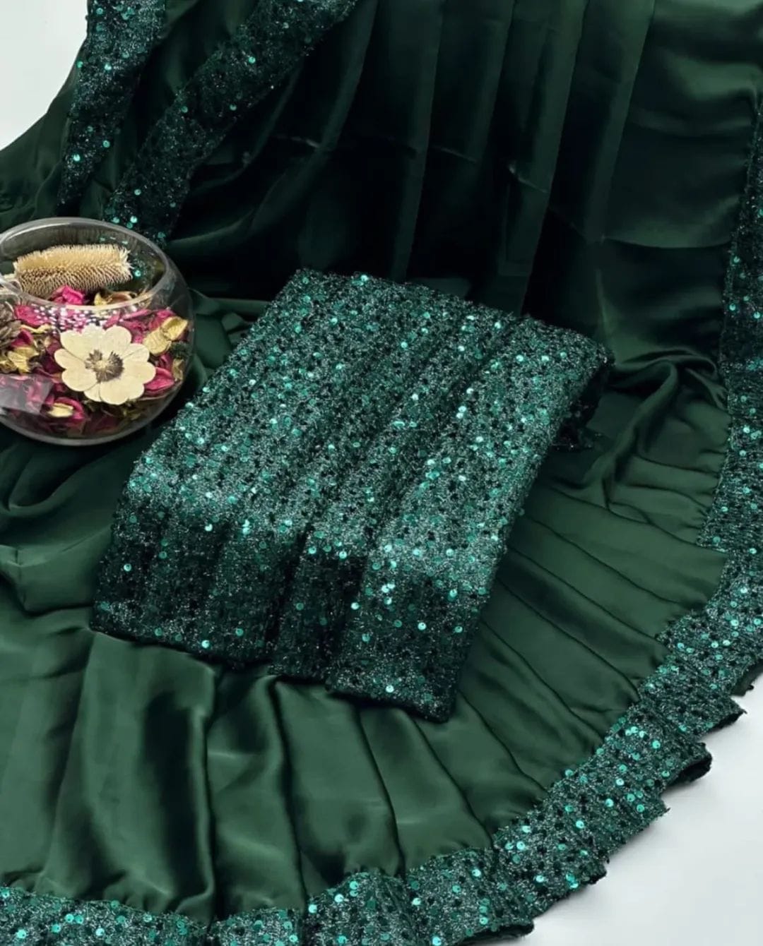 Shamoze Silk Party Saree – 4-Side Sequence Border & Sequence Work Blouse