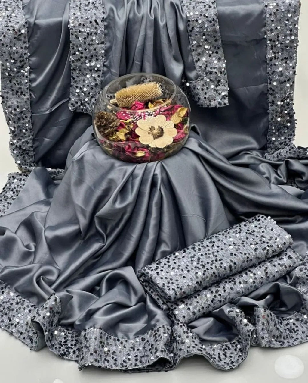 Shamoze Silk Party Saree – 4-Side Sequence Border & Sequence Work Blouse