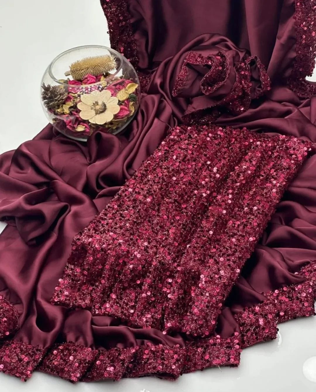 Shamoze Silk Party Saree – 4-Side Sequence Border & Sequence Work Blouse