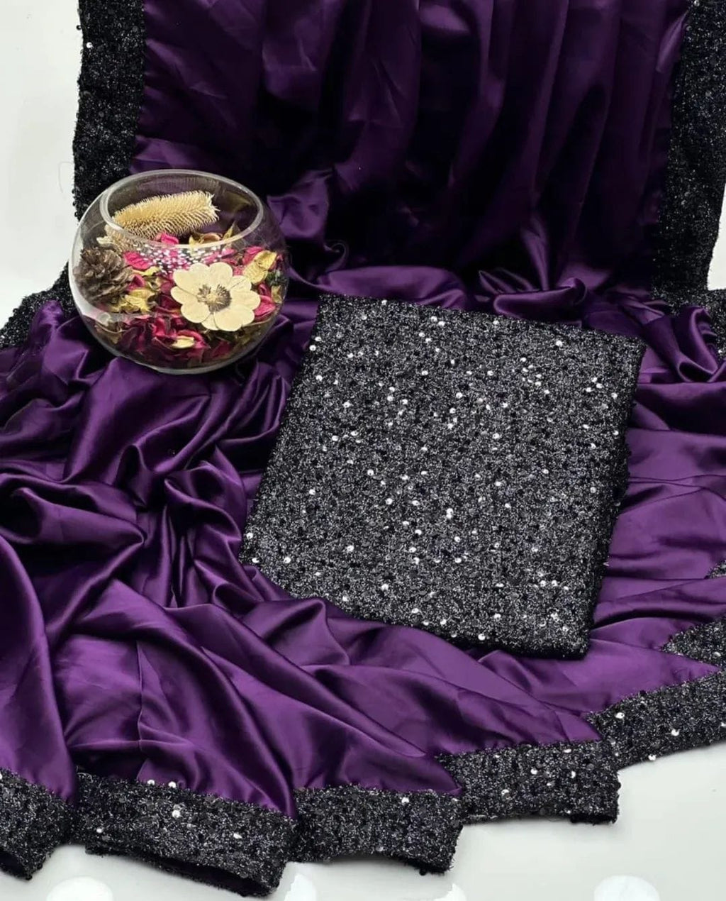 Shamoze Silk Party Saree – 4-Side Sequence Border & Sequence Work Blouse