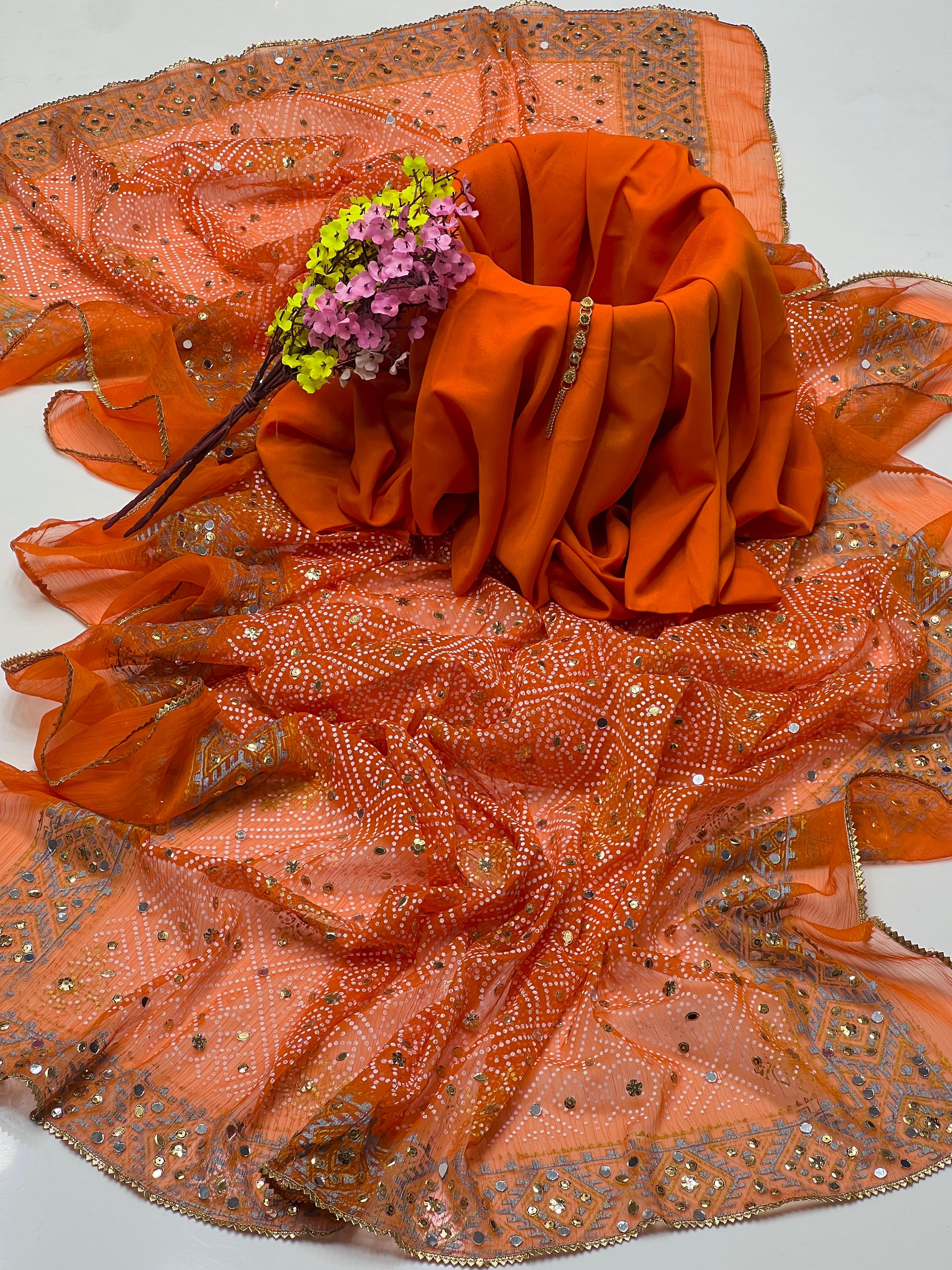 Luxury Katan Silk 3PC – Carnkal Chunri Print with Sequence Work Dupatta