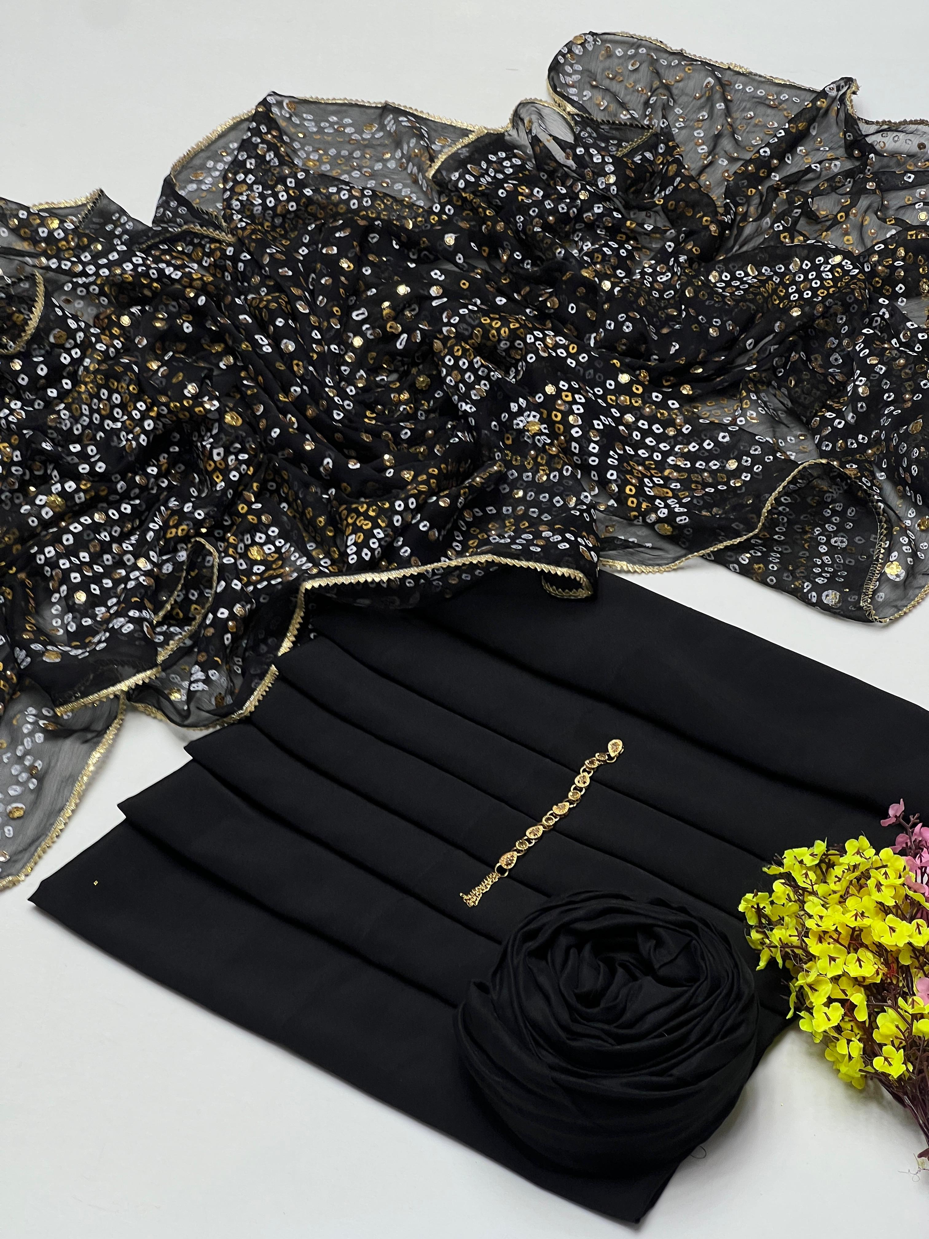 Luxury Katan Silk 3PC – Carnkal Chunri Print with Sequence Work Dupatta