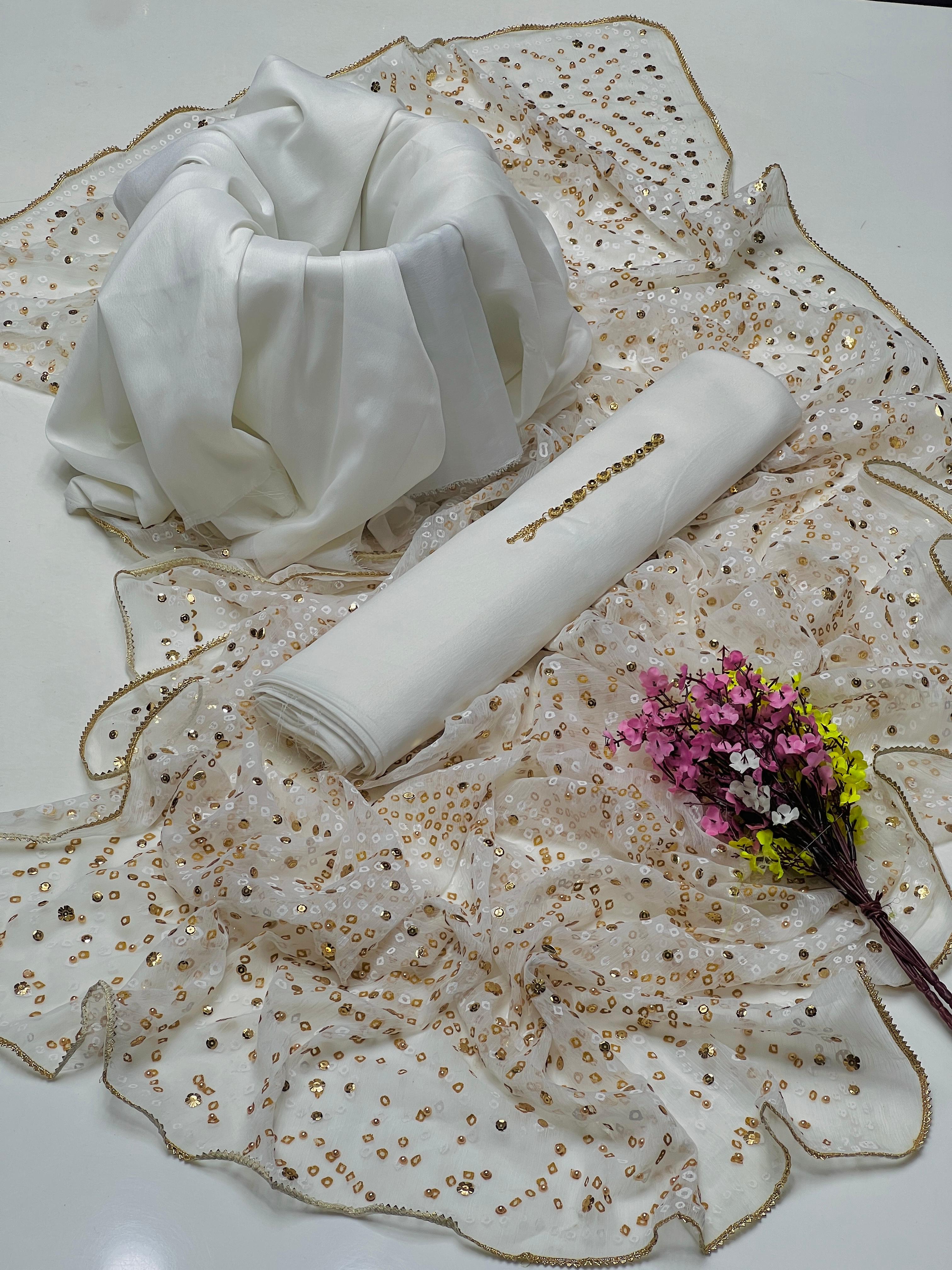 Luxury Katan Silk 3PC – Carnkal Chunri Print with Sequence Work Dupatta