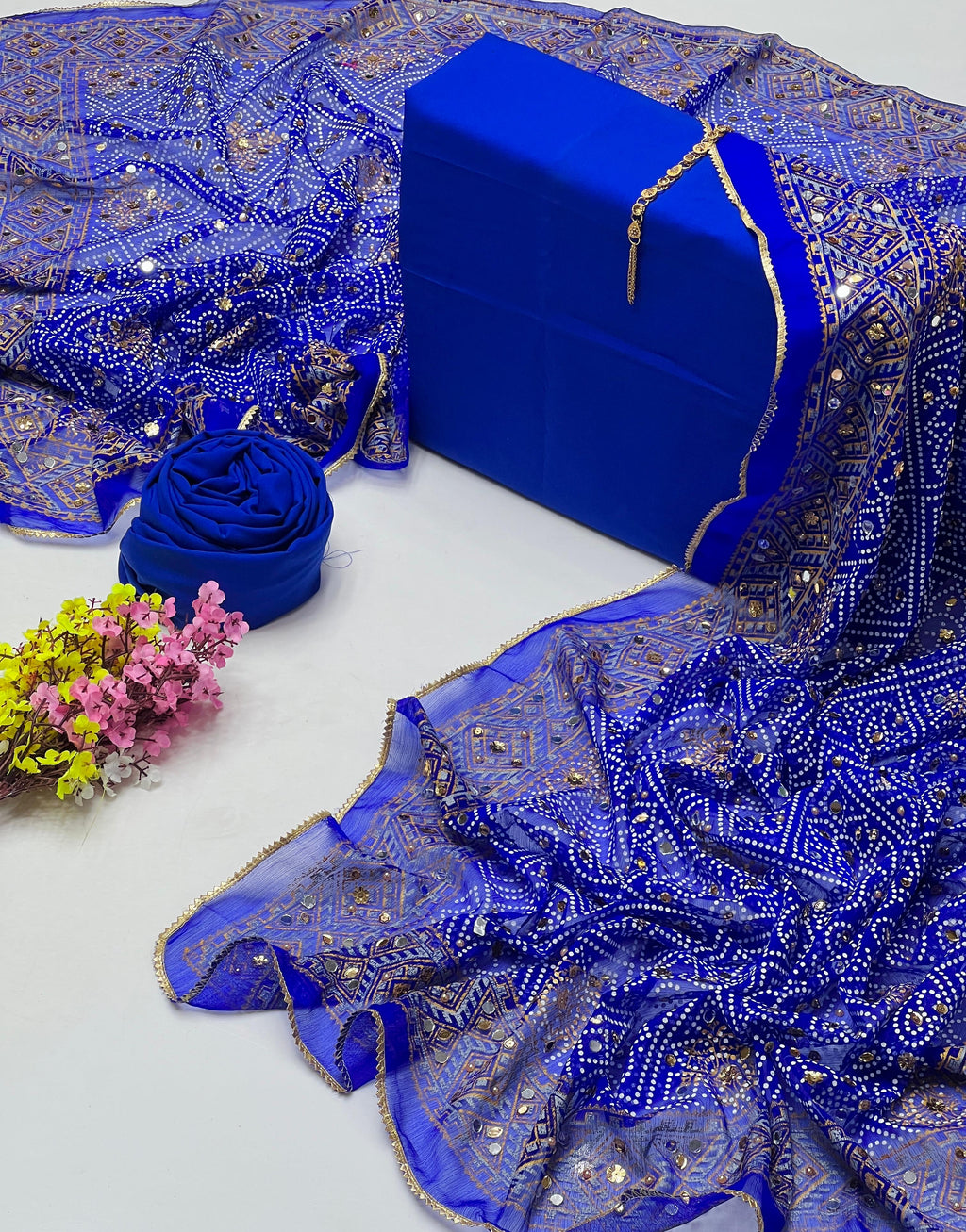 Luxury Katan Silk 3PC – Carnkal Chunri Print with Sequence Work Dupatta