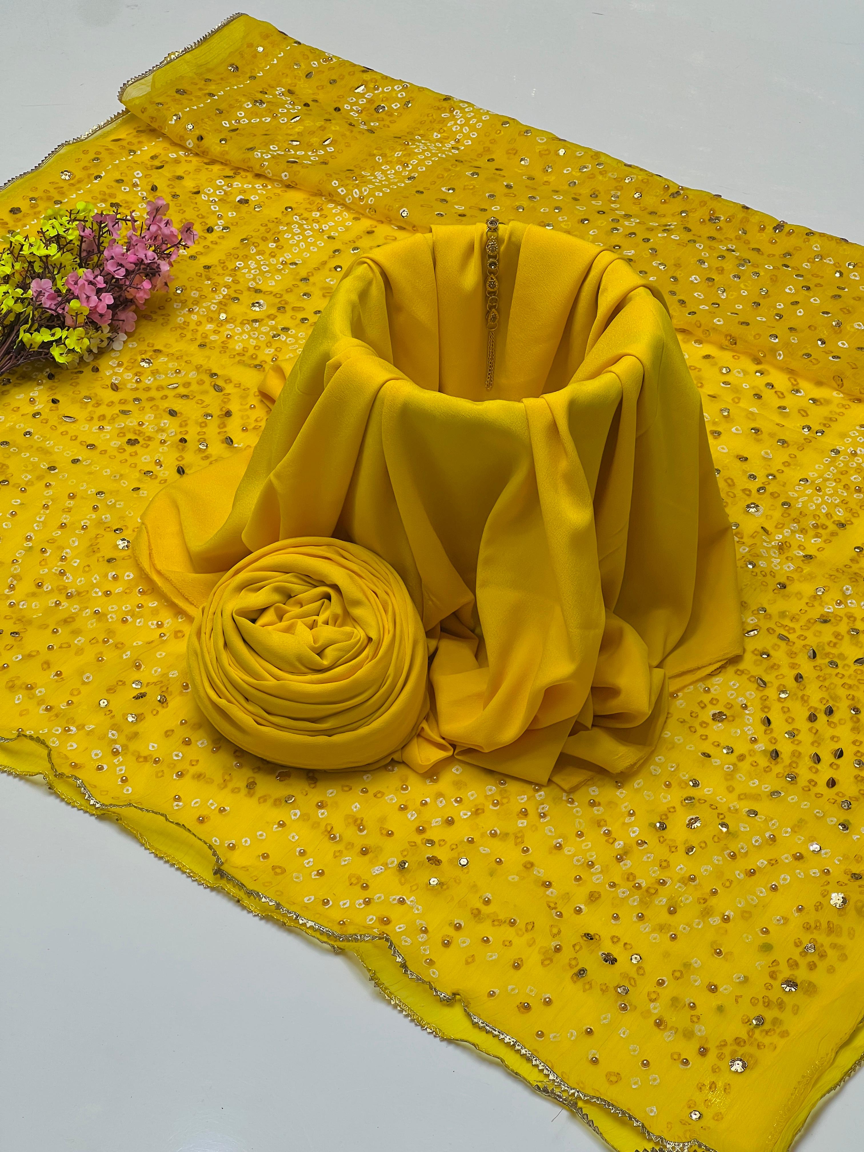 Luxury Katan Silk 3PC – Carnkal Chunri Print with Sequence Work Dupatta