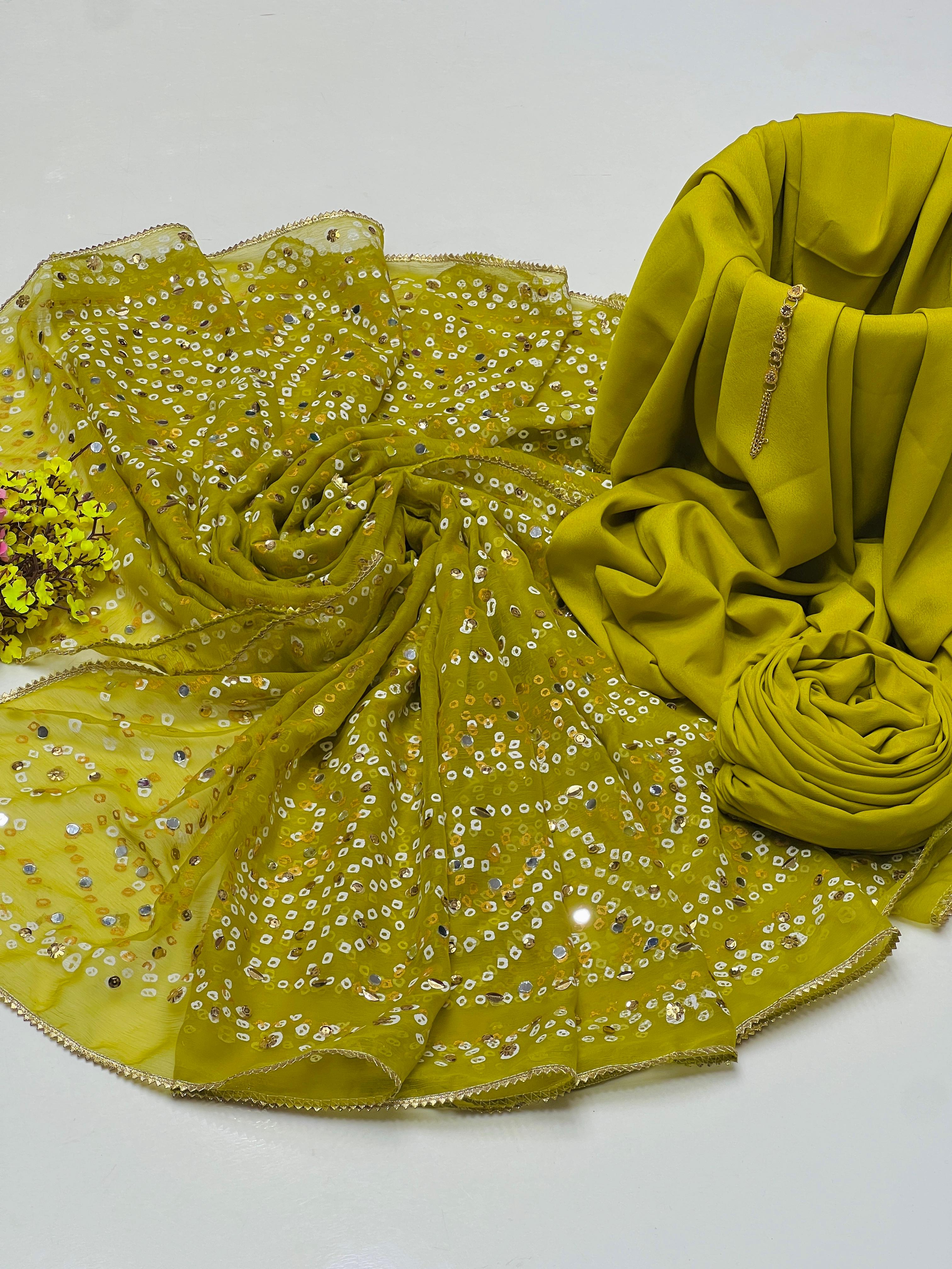 Luxury Katan Silk 3PC – Carnkal Chunri Print with Sequence Work Dupatta