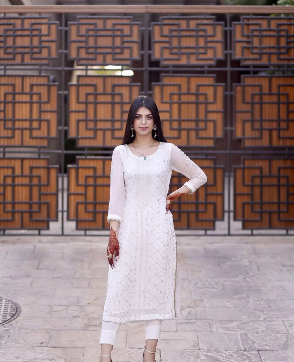 2PC Soft Chiffon Suit – Handmade Golden Mukesh & Booti Work