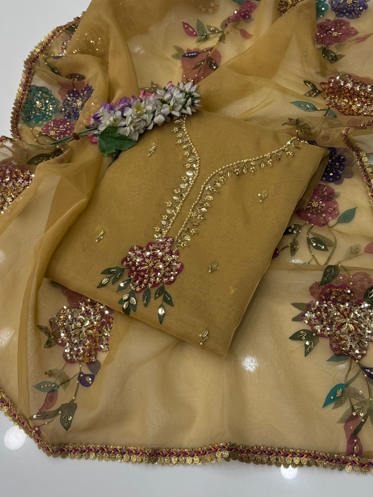 Luxury Organza Brush Paint, Pearl Cutdana Embellishments | Unstitched