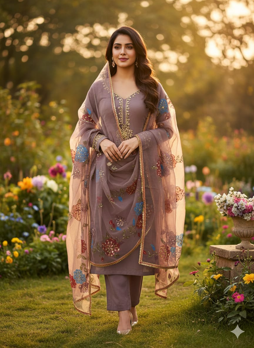 Luxury Organza Brush Paint, Pearl Cutdana Embellishments | Unstitched