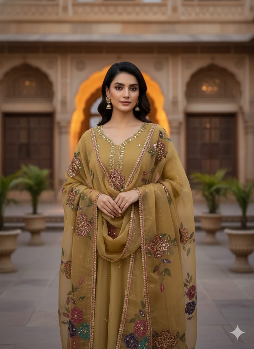 Luxury Organza Brush Paint, Pearl Cutdana Embellishments | Unstitched