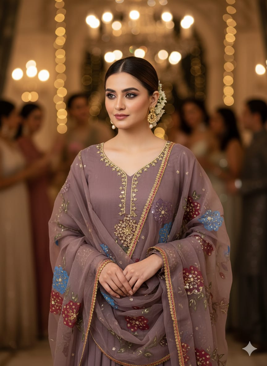 Luxury Organza Brush Paint, Pearl Cutdana Embellishments | Unstitched