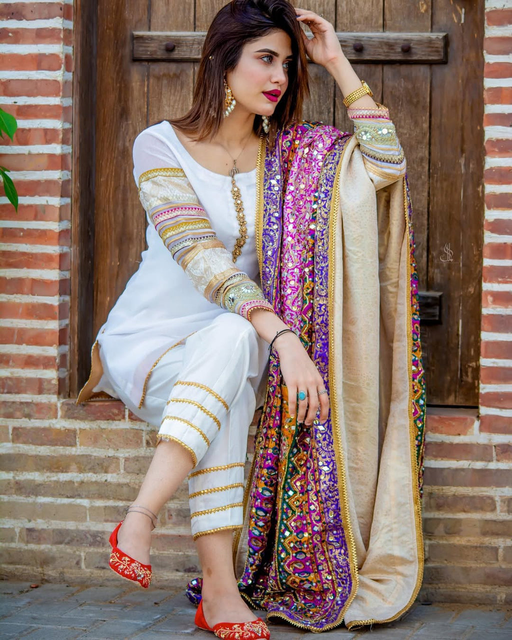 Fancy Dupatta | medium silk | mirror work | Handwork Embellished