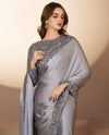 Shamoze Silk Party Wear Saree – 4-Side Sequence Border with Blouse | Gray