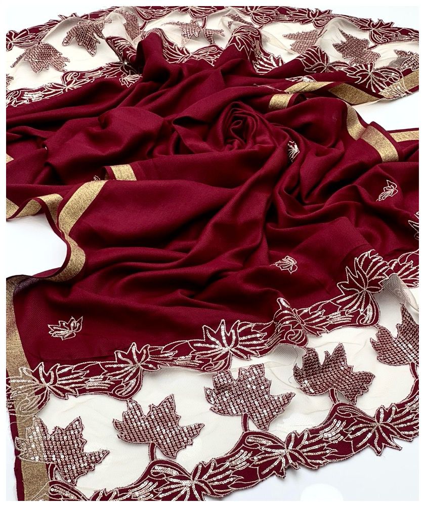 Luxury Pashmina Shawl – Beautiful Sequence & Cut Work Design, Excellent Quality