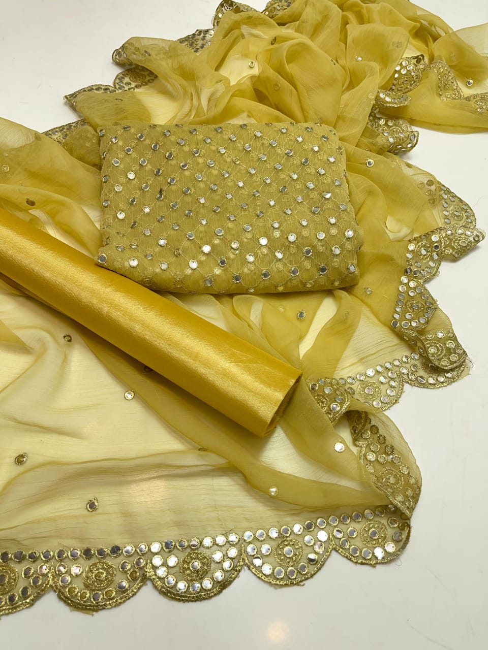 Luxury Premium Stara Pane Work Outfit – Designer Shirt, Trouser & Dupatta