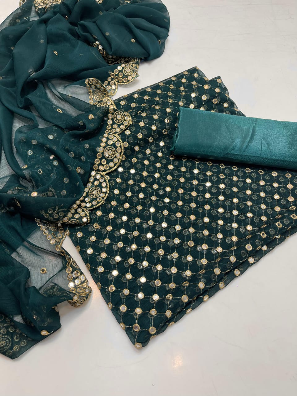 Luxury Premium Stara Pane Work Outfit – Designer Shirt, Trouser & Dupatta