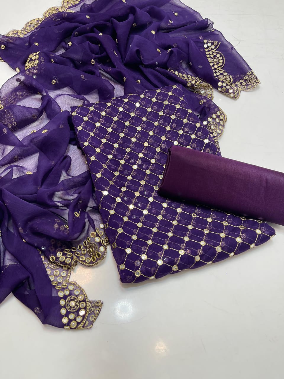 Luxury Premium Stara Pane Work Outfit – Designer Shirt, Trouser & Dupatta