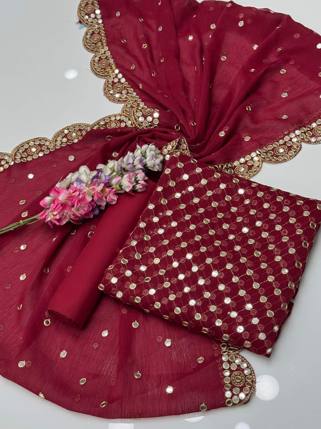 Luxury Premium Stara Pane Work Outfit – Designer Shirt, Trouser & Dupatta