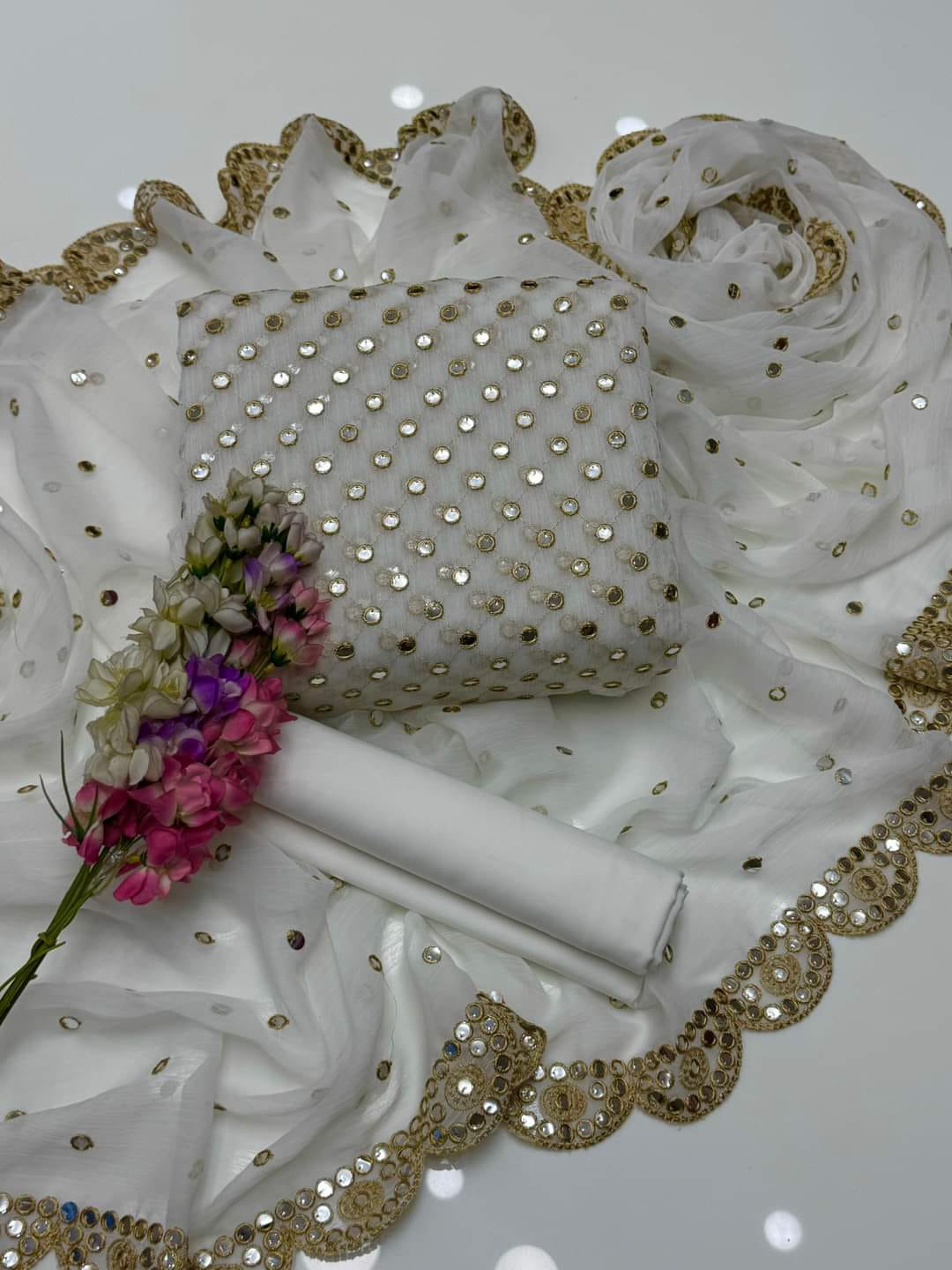 Luxury Premium Stara Pane Work Outfit – Designer Shirt, Trouser & Dupatta