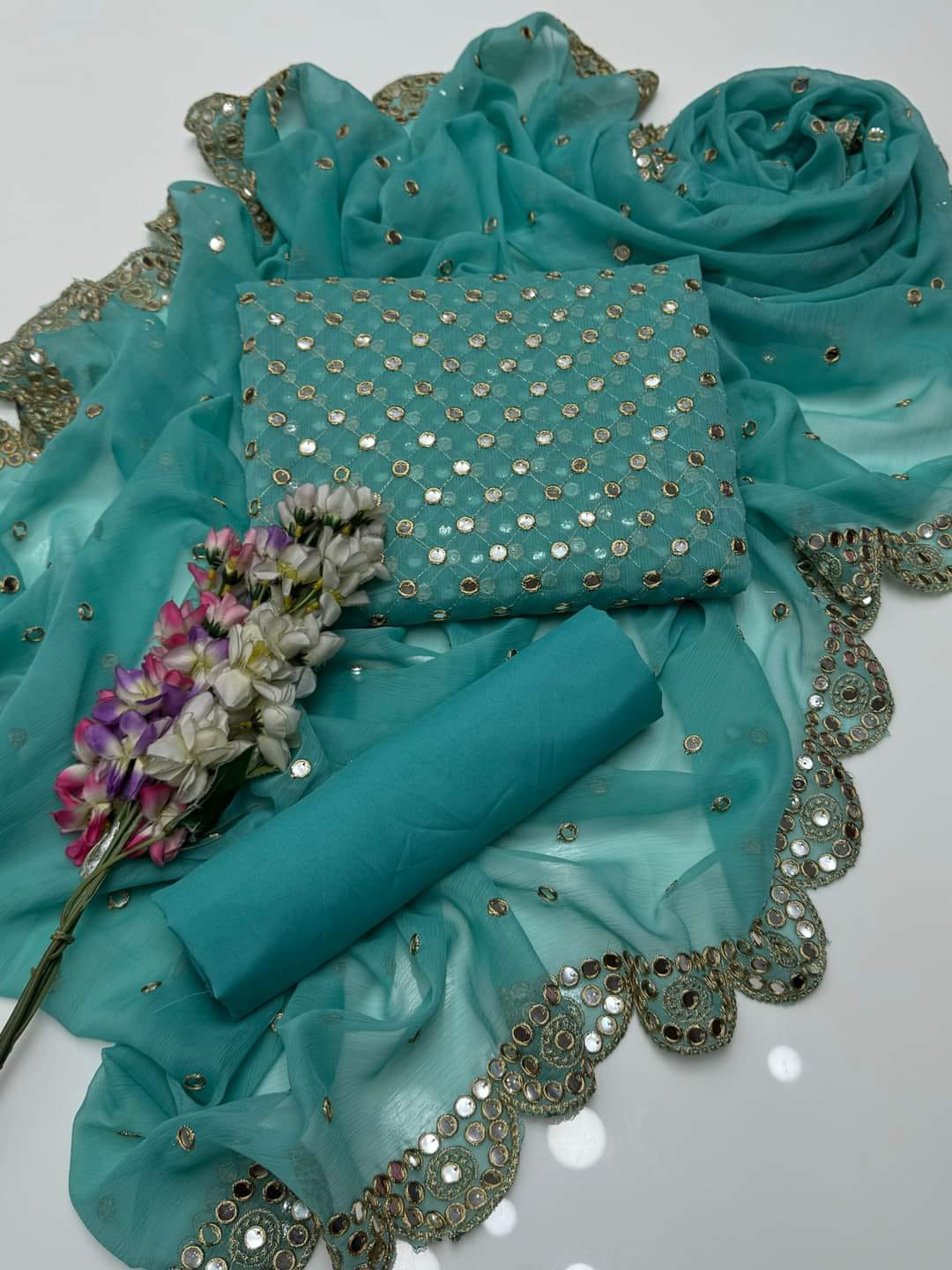 Luxury Premium Stara Pane Work Outfit – Designer Shirt, Trouser & Dupatta