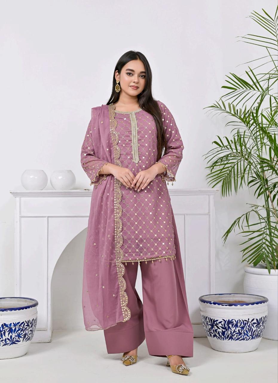 Luxury Premium Stara Pane Work Outfit – Designer Shirt, Trouser & Dupatta