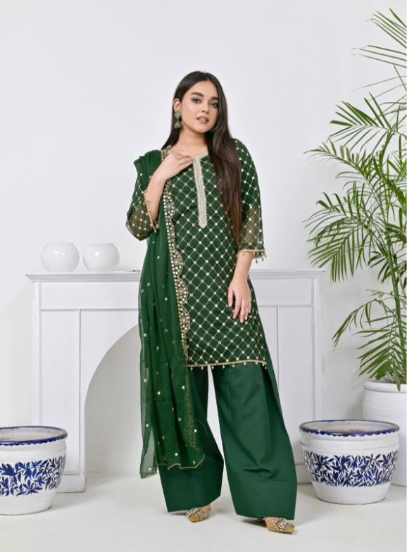 Luxury Premium Stara Pane Work Outfit – Designer Shirt, Trouser & Dupatta