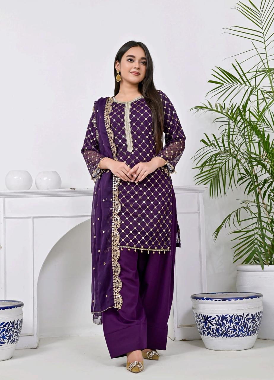 Luxury Premium Stara Pane Work Outfit – Designer Shirt, Trouser & Dupatta