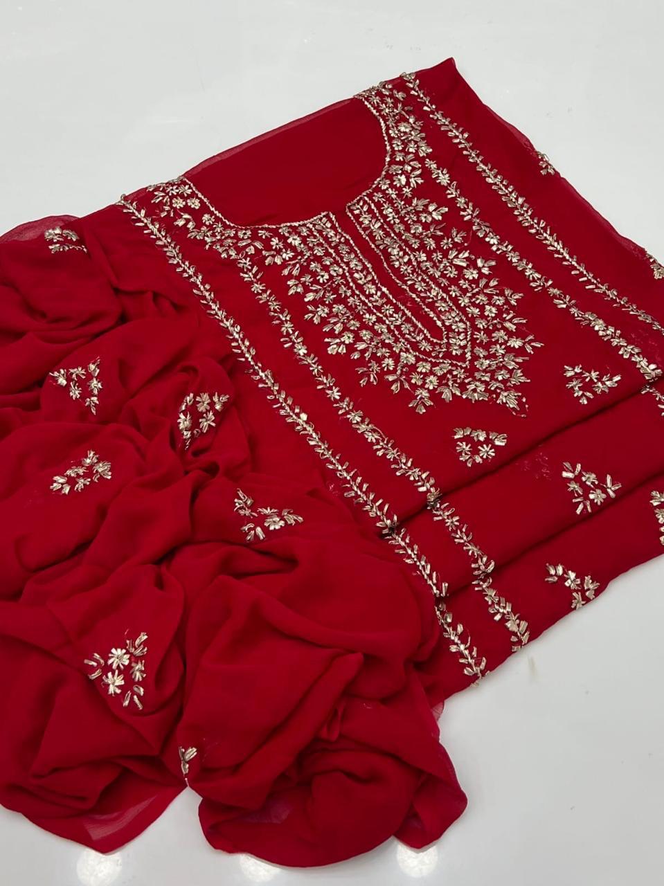 2Pc Unstitched Chiffon Outfit – Handmade Gota Embroidery